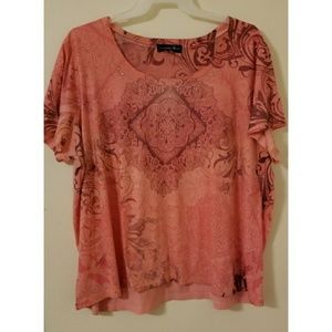 4X melon pink printed tee